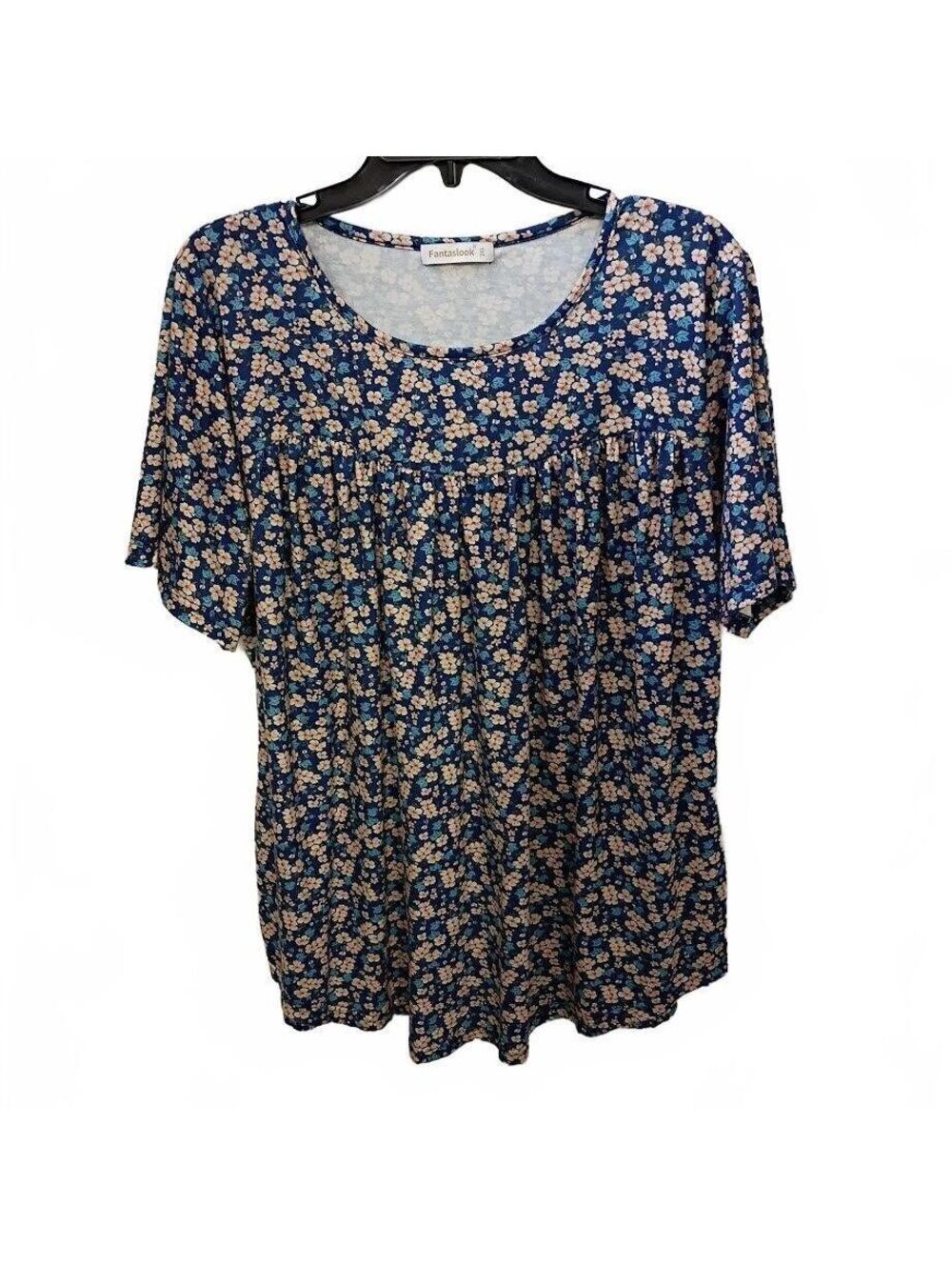 Fantaslook Blue Floral Short Sleeve Top Size 2XL